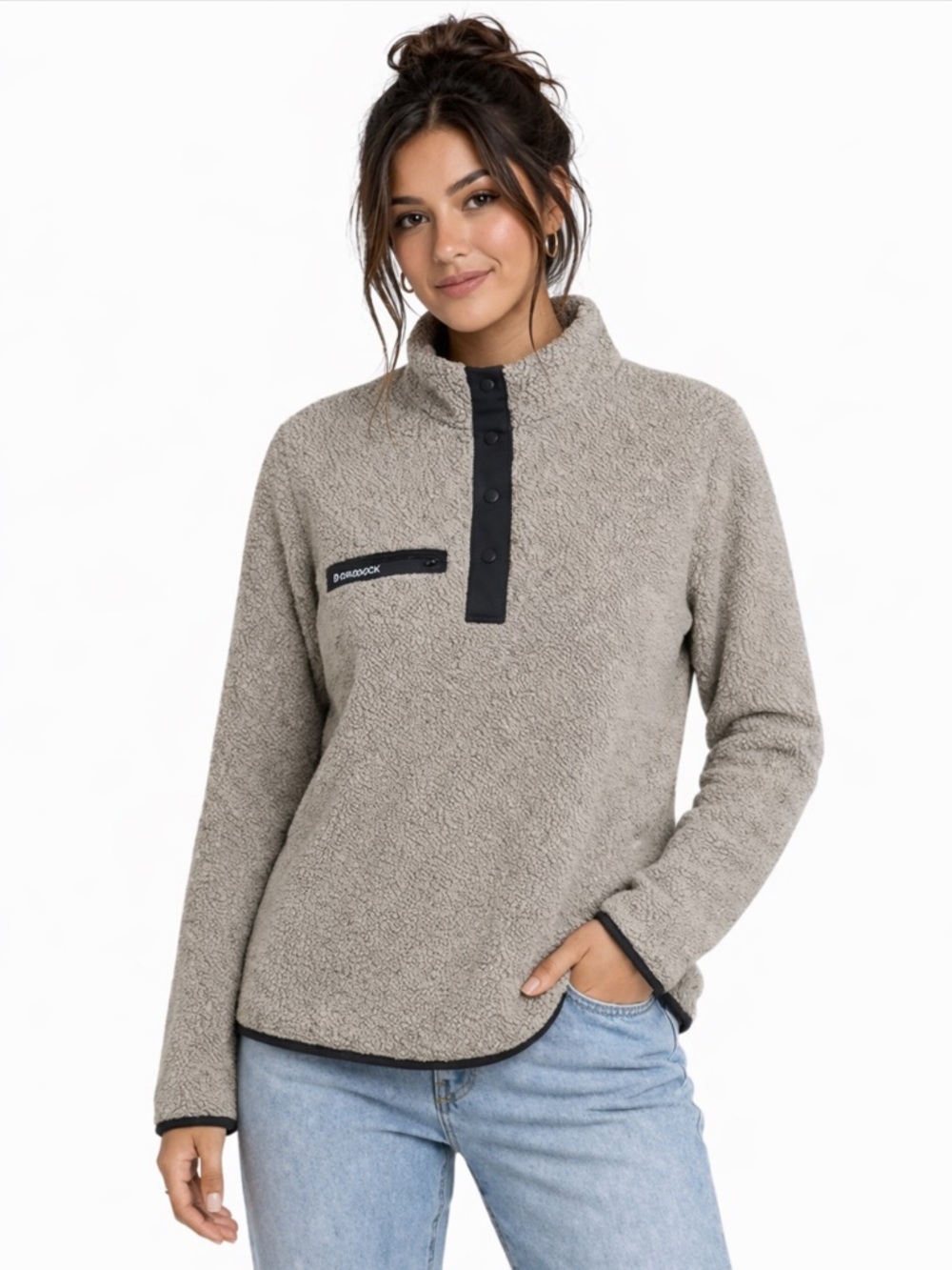 DRI DUCK Ladies Snap Fleece Pullover — Taupe Heather — Size M